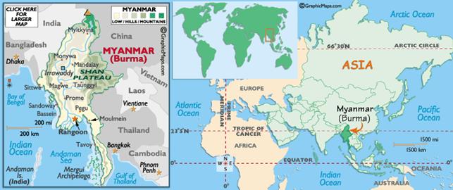 Map of Burma Myanmar, Asia