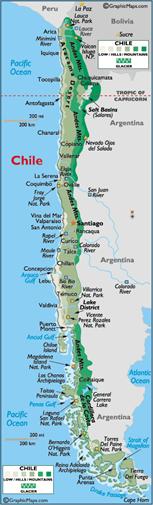 Chile Map, Physical Map of Chile, Andes Mountains, Chile Cities