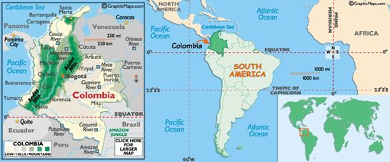 Map of Colombia, Columbia South America, Mapa de Colombia, Outline Map of South America 