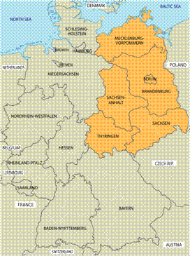 Map of East & West Germany