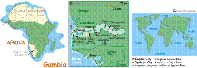 detailed map of gambia, gambia maps, map of gambia