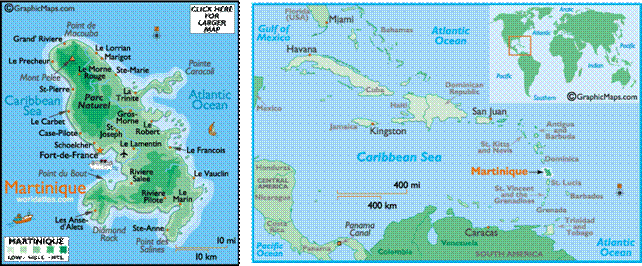 Map of Martinique, Caribbean Island
